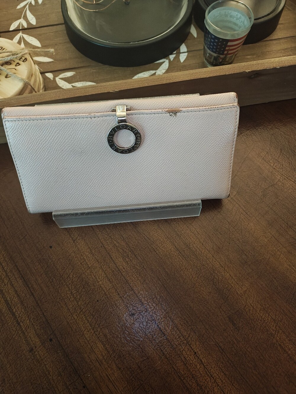 Bvlgari Pale Pink Leather Continental Wallet with Signature Circle Logo
